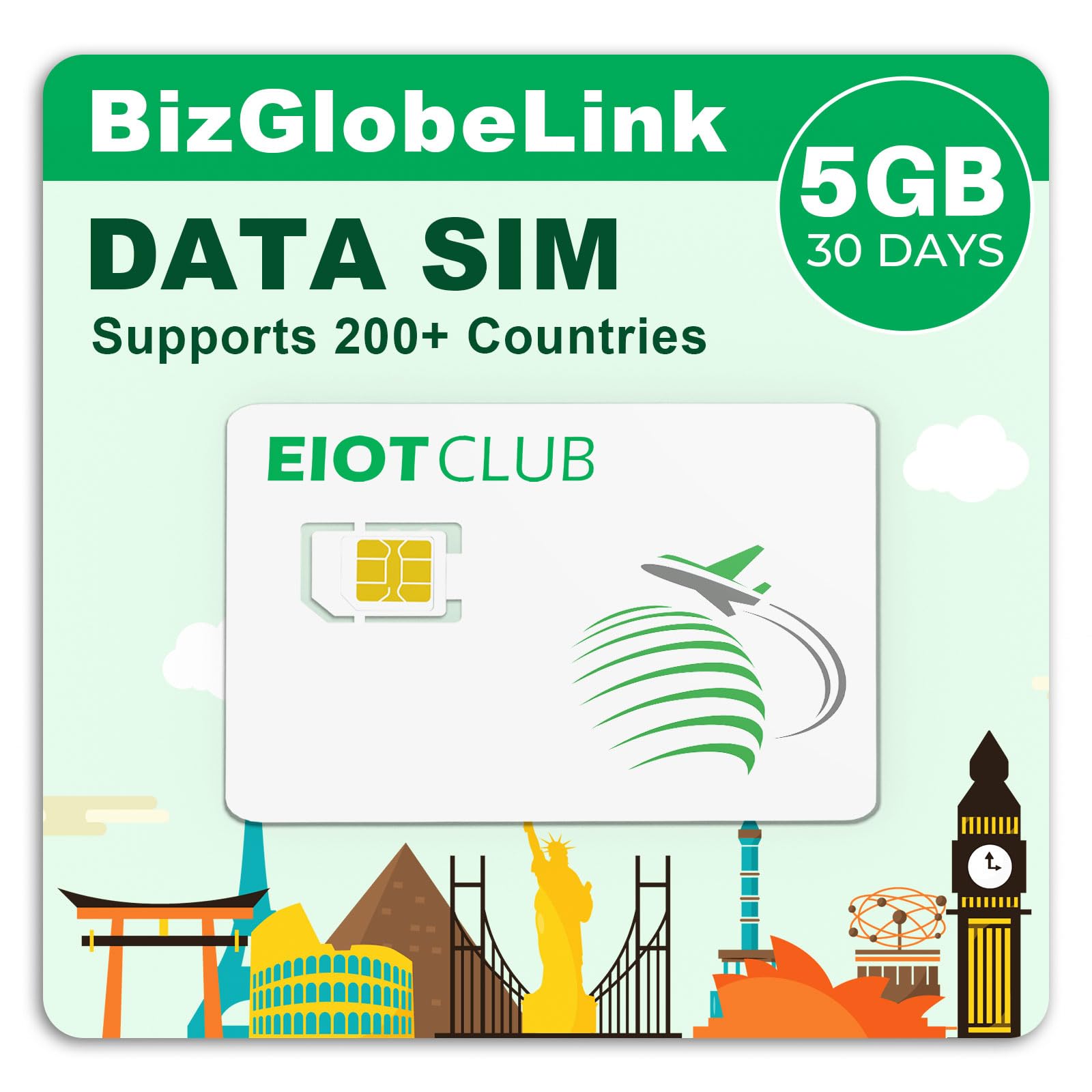 EIOTCLUB International Data SIM Card, 5G/4G LTE SIM Card, Prepaid Data Service, 5GB for 30 Days, International Roaming Coverage Network, No Contract 3-in-1 SIM Card for Portable WiFi Mobile Hotspot