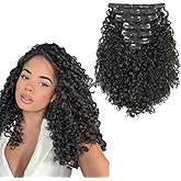 ABH AMAZINGBEAUTY HAIR Curly Clip in Hair Extensions Invisible Messy Curly Real Human Hair Clip in Extensions for Women, 7Pcs 120g 16 Inch, Natural Black