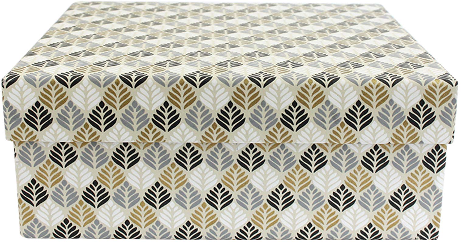 Emartbuy Handmade Cotton Paper Gift Box, Printed Black Gold, 23.5 x 23.5 x 10 cm (9.3 x 9.3 x 3.9 in)