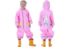 FEWLBY Toddler Rain Suit Boys Girls One Piece Raincoat Cartoon Waterproof Coverall Kids Rainwear S-XXL Size