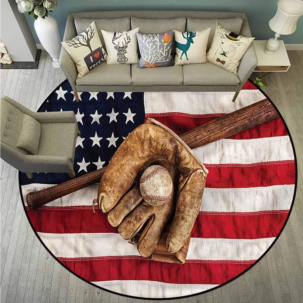 Bedroom Rugs,Baseball,Grunge Baseball,with No-Slip Backing,4'3"
