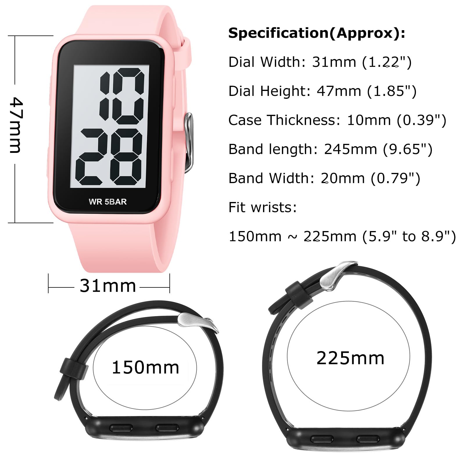 Extra Large Numbers Black Watch for Men, Waterproof Mens Digital Watch Womens Men's Wrist Watches for Elderly Men Women