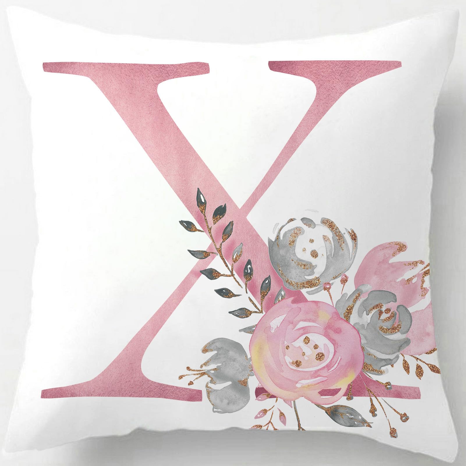 Tillskuch Pink Cushion Covers Cute Alphabet Decorative Throw Pillow Cover Square Letter Pillow Protectors for Sofa Couch Bedroom Chair Home Decor 45cm x 45cm(X)