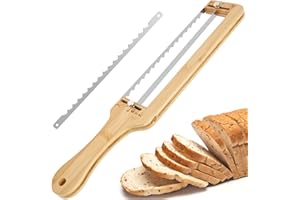 Adjustable Bow Bread Slicer, Manual Sourdough Cutter, Serrated Stainless Blade Thickness Guide with Spare Blade Cover for Hom