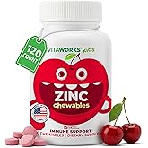 VitaWorks Kids Zinc 15mg Chewable Tablets - Natural Cherry Flavor - Vegan, Vegetarian, GMO-Free, Gluten Free, Nut Free Vitamins - Dietary Supplement for Immune Support - for Children - 120 Chewables