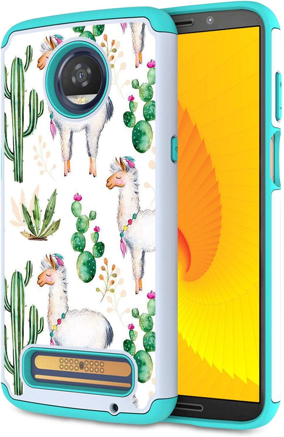 Moto Z2 Force Case, Moto Z Force 2017 Case, Skyfree Shockproof 2 in 1 Heavy Duty Hybrid Hard PC Covers Soft Rubber Bumper Protective Case for Motorola Moto Z Force 2017,Llama and Cactus