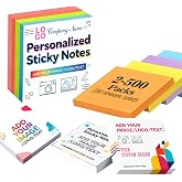 Personalized Sticky Notes Bulk 3-500 Pack &ndash; 3"x3" Custom Notepads Promotional Items with Your Logo Text 50 Sheets/Pads, Funny Post it Notes, Stationery Note Gifts for Office Business School Students