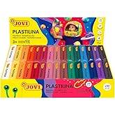 Jovi Plastilina Reusable and Non-Drying Modeling Clay, Set of 30 1.75 Oz. Plasticine Bars, 2 Each of 15 Colors, Non-Toxic and Gluten-Free, for Arts and Crafts Projects
