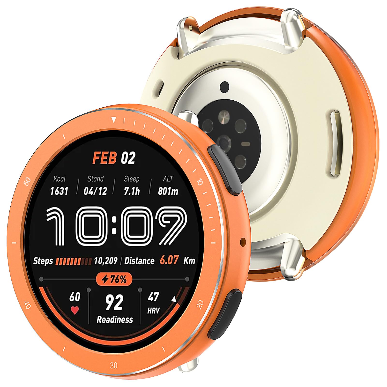 Photo 1 of [2 in 1] BEARDDO Metal Case for Amazfit Active 2 Smart Watch 44mm, Stainless Steel Bezel & TPU Back Cover with Cleaning Cloth Accessories, Rugged Shockproof Protective Case for Active 2 Round Orange