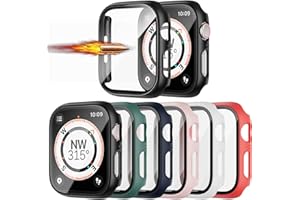 6 Pack Hard Case Compatible for 2022 Apple Watch SE 44mm Series 6 with Built-in Tempered Glass Screen Protector,JZK Thin Bumper Full Coverage Bubble-Free Cover for iWatch SE/6/5/4 44mm Accessories