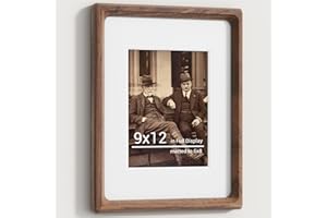 HEIMLOVE 9x12 Picture Frames Natural Walnut,Original Wood Hand Make Crafted Diploma Frame with Mat to 6x8 Graduation Picture Display,Family Picture,Wedding Picture,Photo,Certificate Tabletop & Wall Decoration