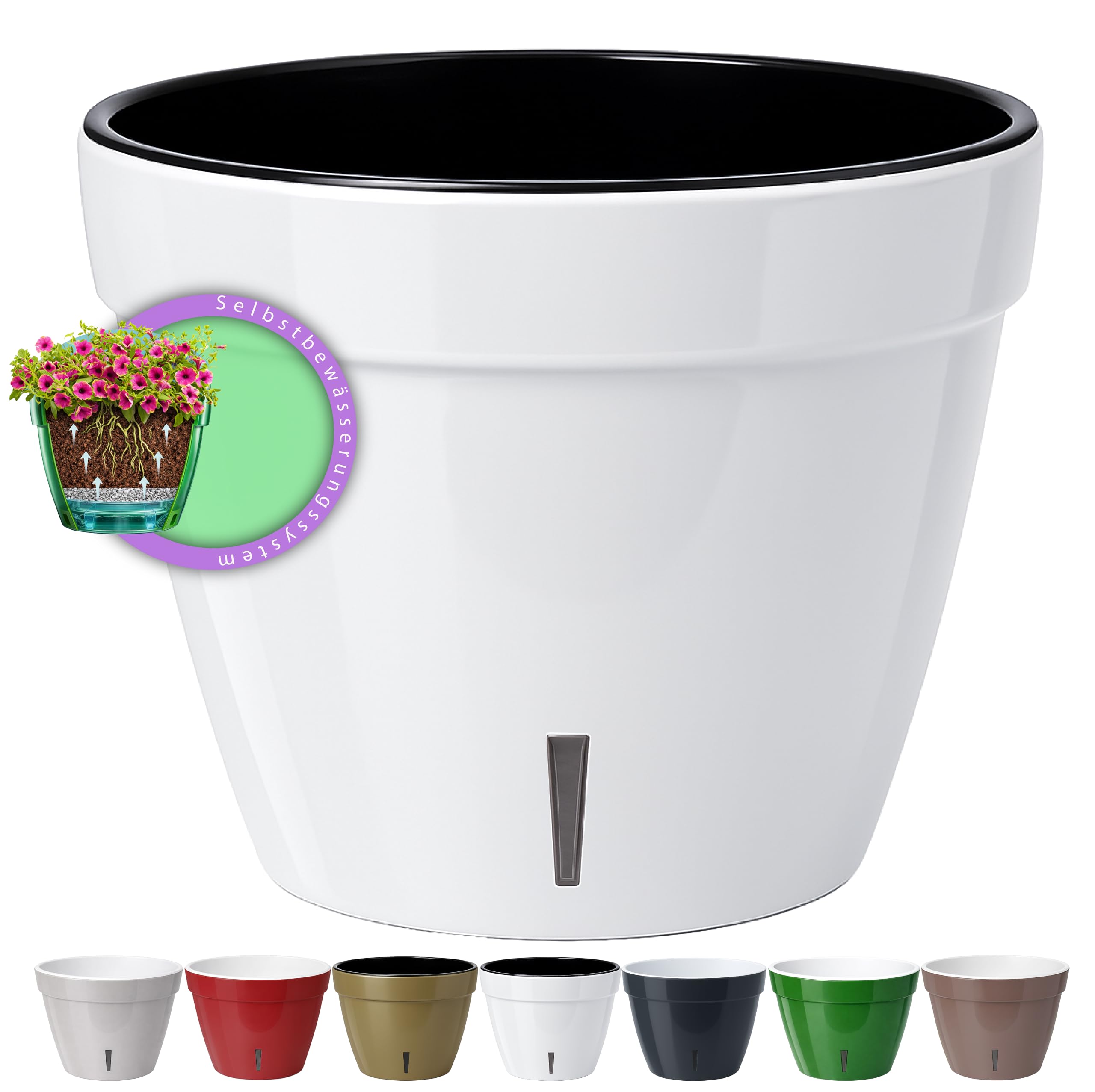 Santino ASTI 7.1 Inch Self Watering Planter for Indoor Plants - Modern Flower Pot w/Water level Indicator for All House Herbs, Plants, African Violets and Dahlias - (Ø 7.1 Inch, 2.5 L, WHITE/BLACK) — image 1