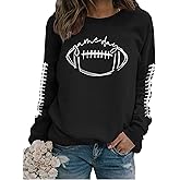 Sunidol Womens Game Day Sweatshirt Crewneck Long Sleeve Funny Football Graphic Shirt Pullover Tops