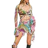 RUIWANBBY Y2k 3 Piece Skirt Outfit for Women Butterfly Fairy Backless Crop Top Wrap Mini Skirt Set Rave Festival Matching Set