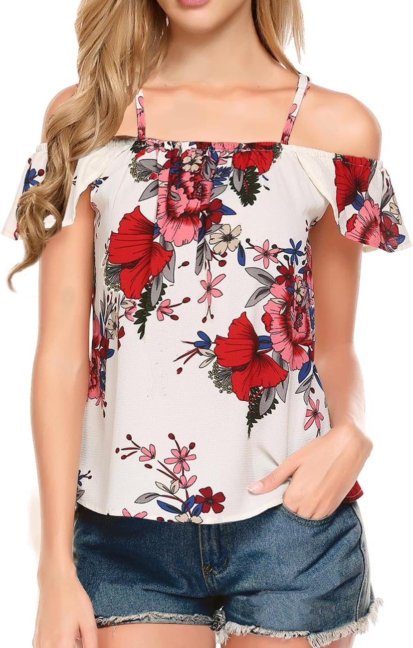 Art 90s Women's Floral Print Sleeveless Loose Casual Flowy Tunic Tank Top
