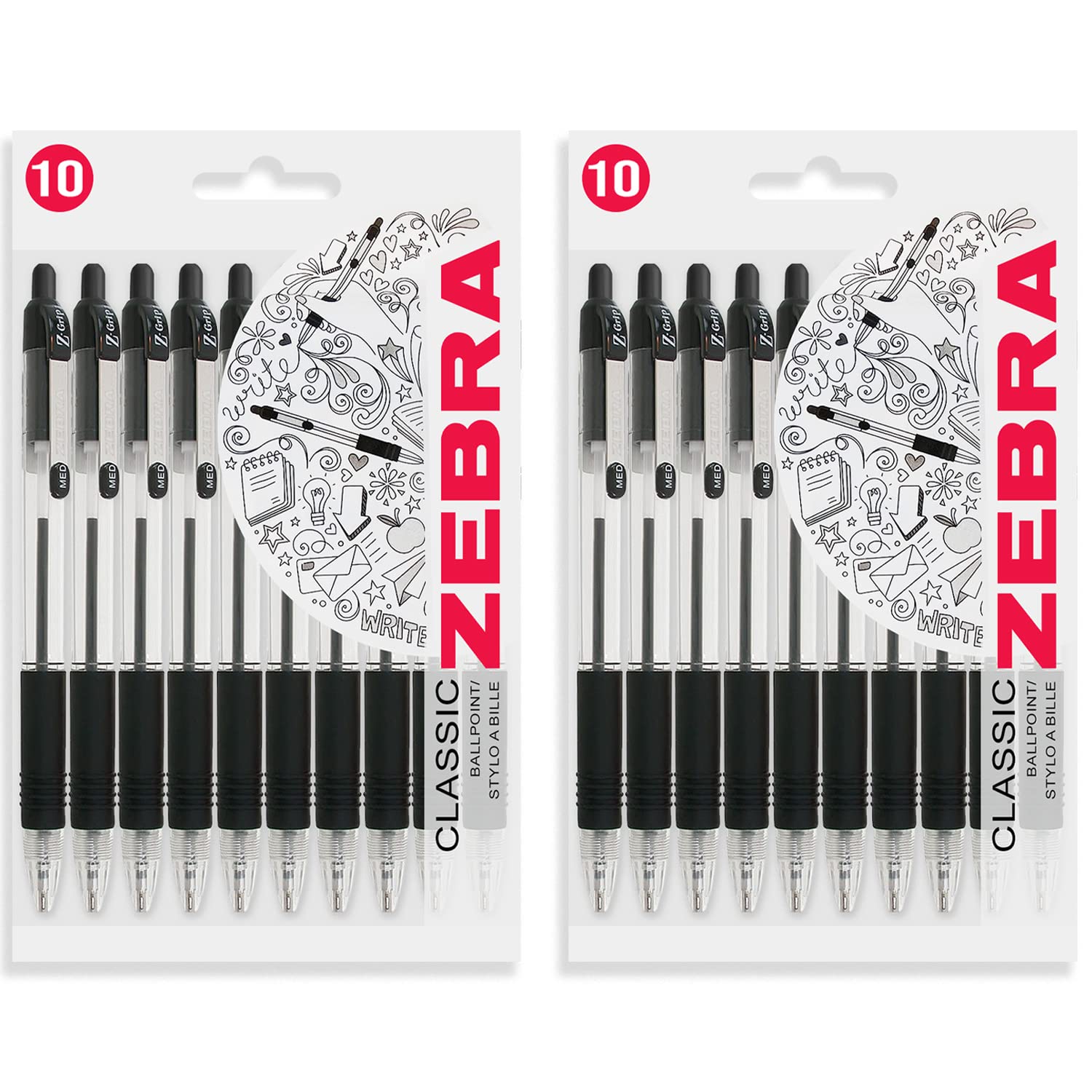 Zebra Z-Grip Retractable Ballpoint Pen - Economy Pack of 20 (Black)