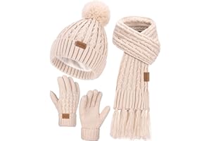 Remifa Kids Winter Warmer Hat Gloves Scarf Set, Christmas Gift for Toddlers Girls Boys Fleece Lined Pom Pom Beanie