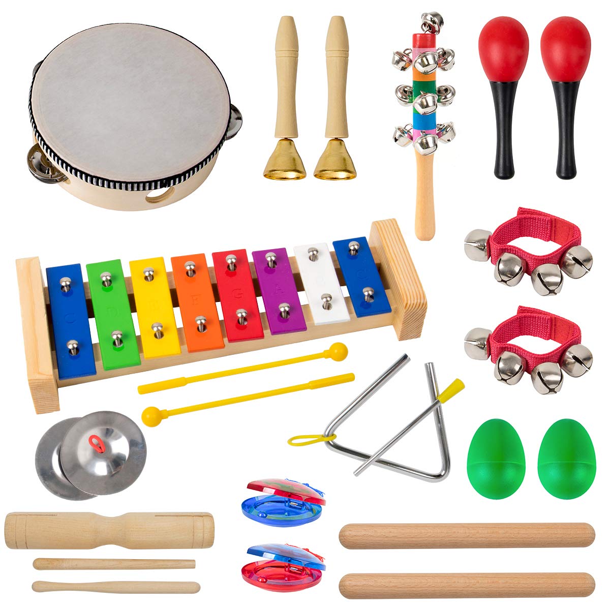 Musical Instruments 12 Types Wooden Percussion Instruments Tambourine Xylophone Set with Bag