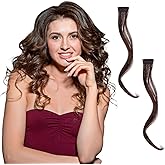 NICENEEDED 2 PCS Light Brown Clip in Fake Bangs, Hair Clip in Extensions Faux Bangs, Wavy Curly Long Side Air Bangs Clips Hair Pieces Barrettes for Women Daily Use Halloween