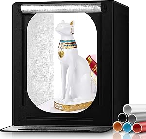FOSITAN Photo Box, 24''x24''x24'' Portable Photo Studio Professional Light Box 126 LED Brightness Dimmable Shooting Tent with 6 PVC Backdrops for Product Advertising Like Jewellery, Food, Bags, Shoes