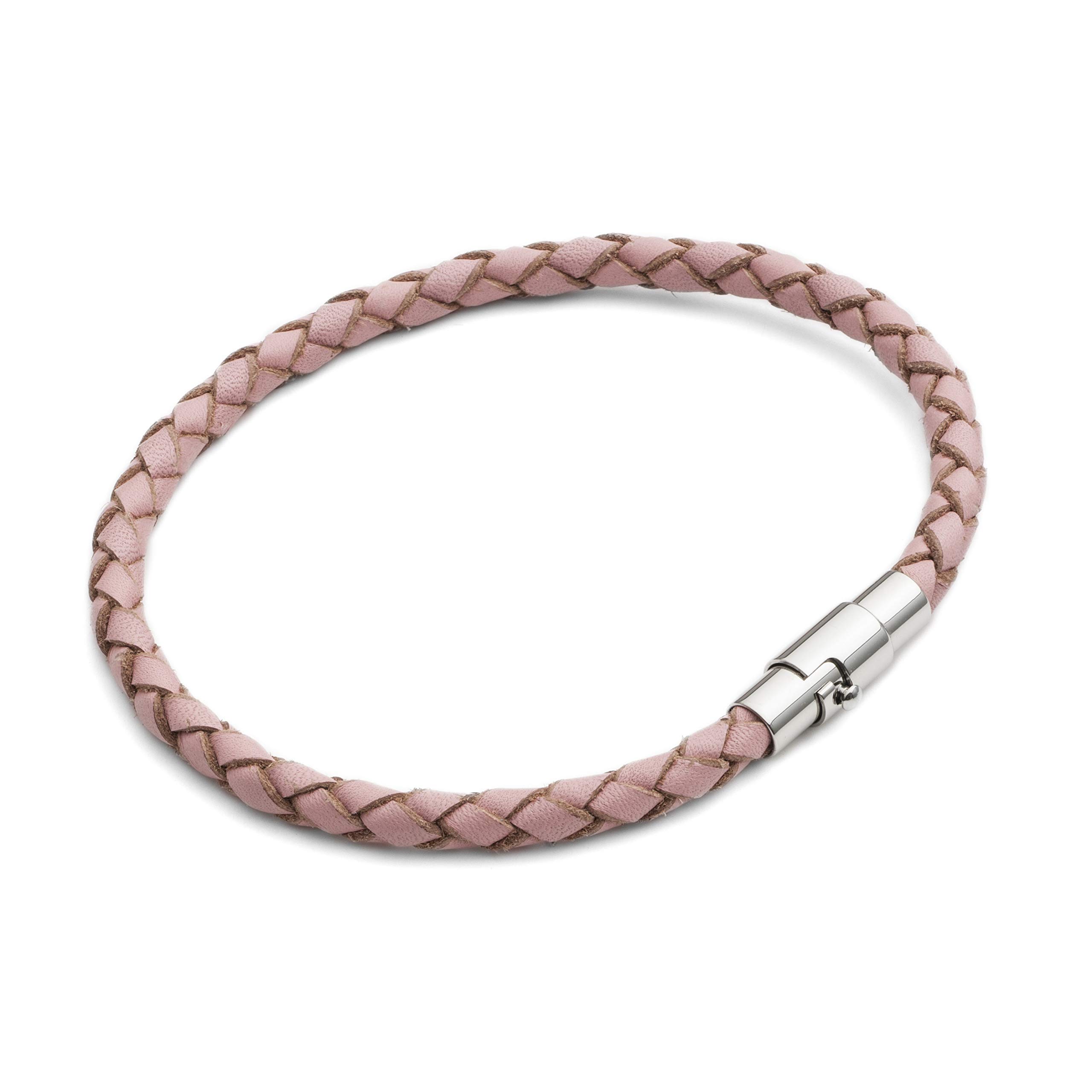 Tribal Steel Women's Pink Thin Leather Bracelet - Ladies 19cm Leather Bracelet with a Bayonet Clasp, Extra Secure Magnetic Closure