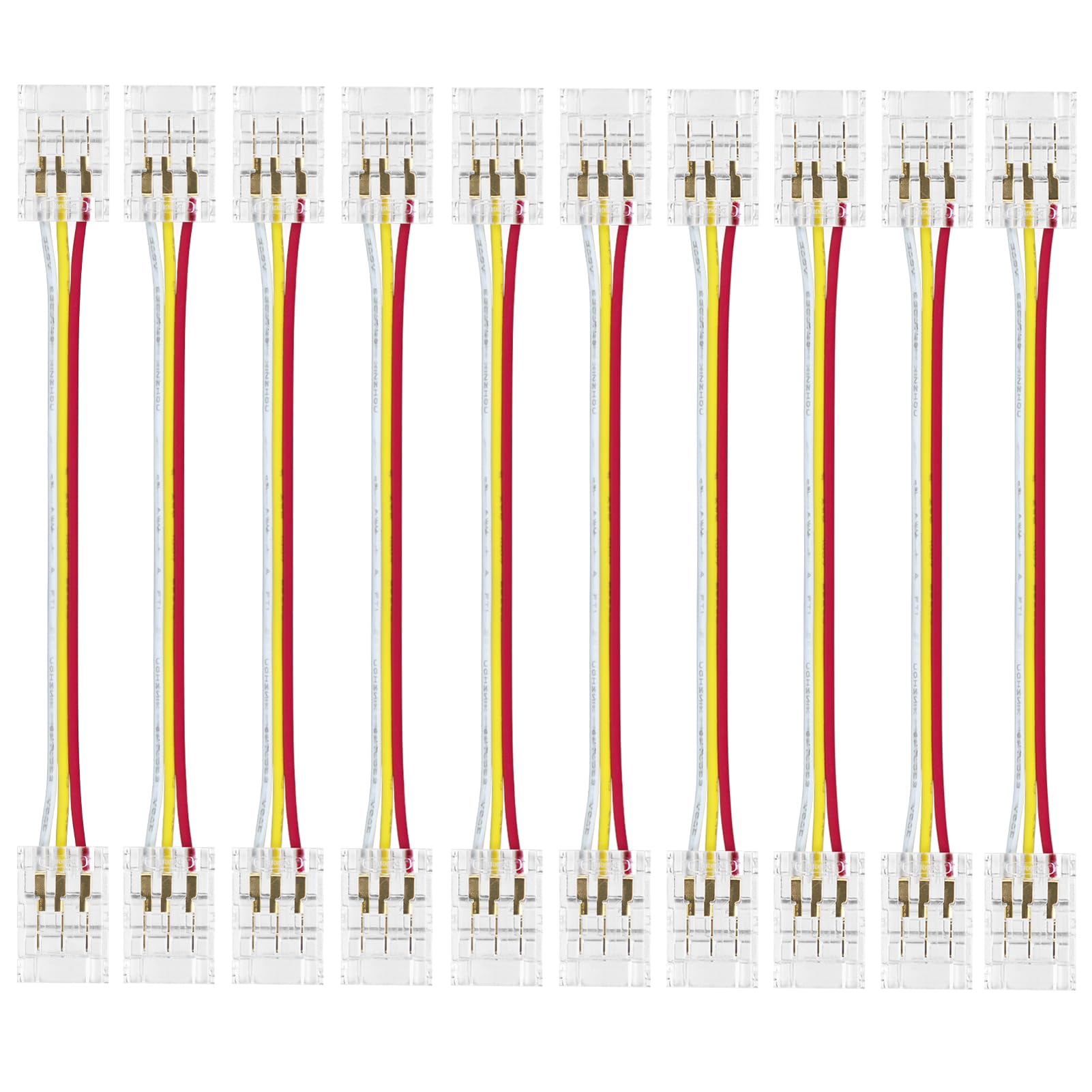 Photo 1 of LightingWill LED Connectors 3Pin 10mm, 10 PCS Jumper Connector Transparent Solderless, LED Tape Light Connector 3 Conductor for SMD 5050 Single Color LED Strips