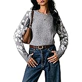 Verdusa Women's Boho Chic Floral Cozy Sweaters Raglan Sleeve Pullover Knit Tops