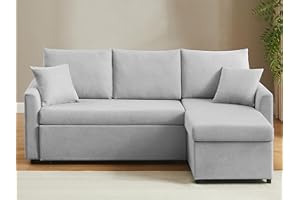 ODIKA L Shaped Convertible Sleeper Sofa Bed, 84" Sectional Couch for Living Room - Dual USB-C Charging, Pull Out Bed, Reversible Chaise with Storage & Pockets, Removable & Washable Light Grey Linen Covers