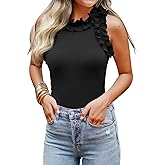 WAYMAKER Women's Sleeveless Racer Back Ruffle Mock Turtle Neck Ribbed Bodysuit Tank Tops