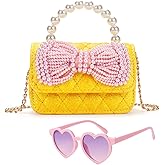 LJCTULY Toddler Purse for Kids, Little Girl Purse with Heart Sunglasses, Small Crossbody Bag, Princess Handbag, Toddler Wallet, Birthday Gifts for Girls, Yellow