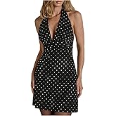 Milumia Women's Polka Dots Halter V Neck Mini Dress Tie Backless A Line Bodycon Tank Dresses