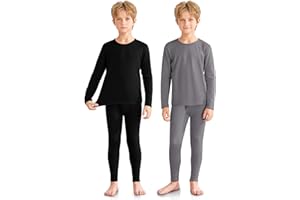 VZV 2 Set Thermal Underwear for Kids, Boys Long Sleeve Underwear Set Fleece Lined Base Layer Thermals Top and Bottom Set