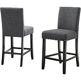 Biony Gray Fabric Counter Height Stools with Nailhead Trim, Set of 2