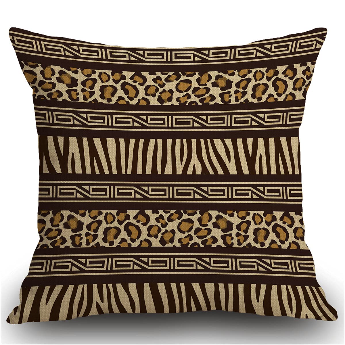 Smooffly Throw Pillow Cover Home Decor Beige Safari African Style with Wild Animals Skins Red Tribal Leopard Pillow Case Decorative 18 x 18 Inches Outdoor Cushion Couch Sofa Pillowcase 45X45CM