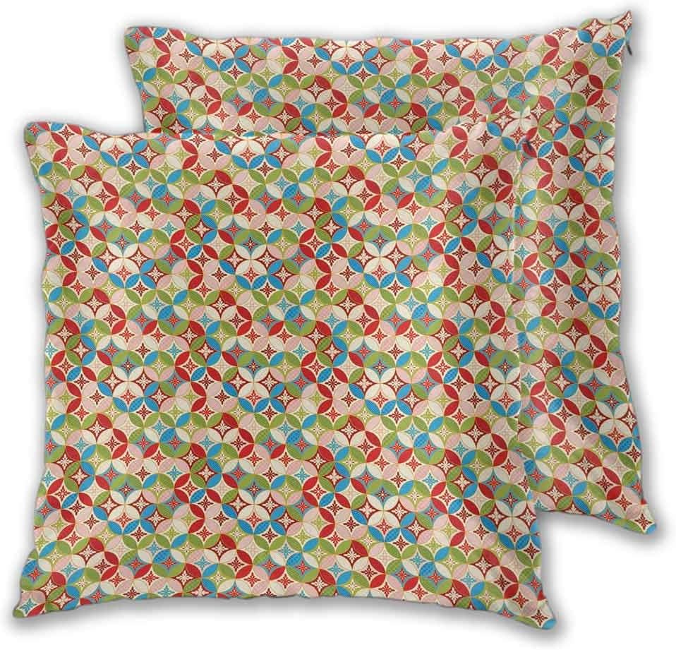 DRAGON VINES Zipper Pillowcase Japanese Interlocking Pattern with Circles and Flower Blooms Far Culture Home Exquisite Pillow Case Wrestling Pillow Case Girl Cushion Cover, 2 Pack, W20 xL25