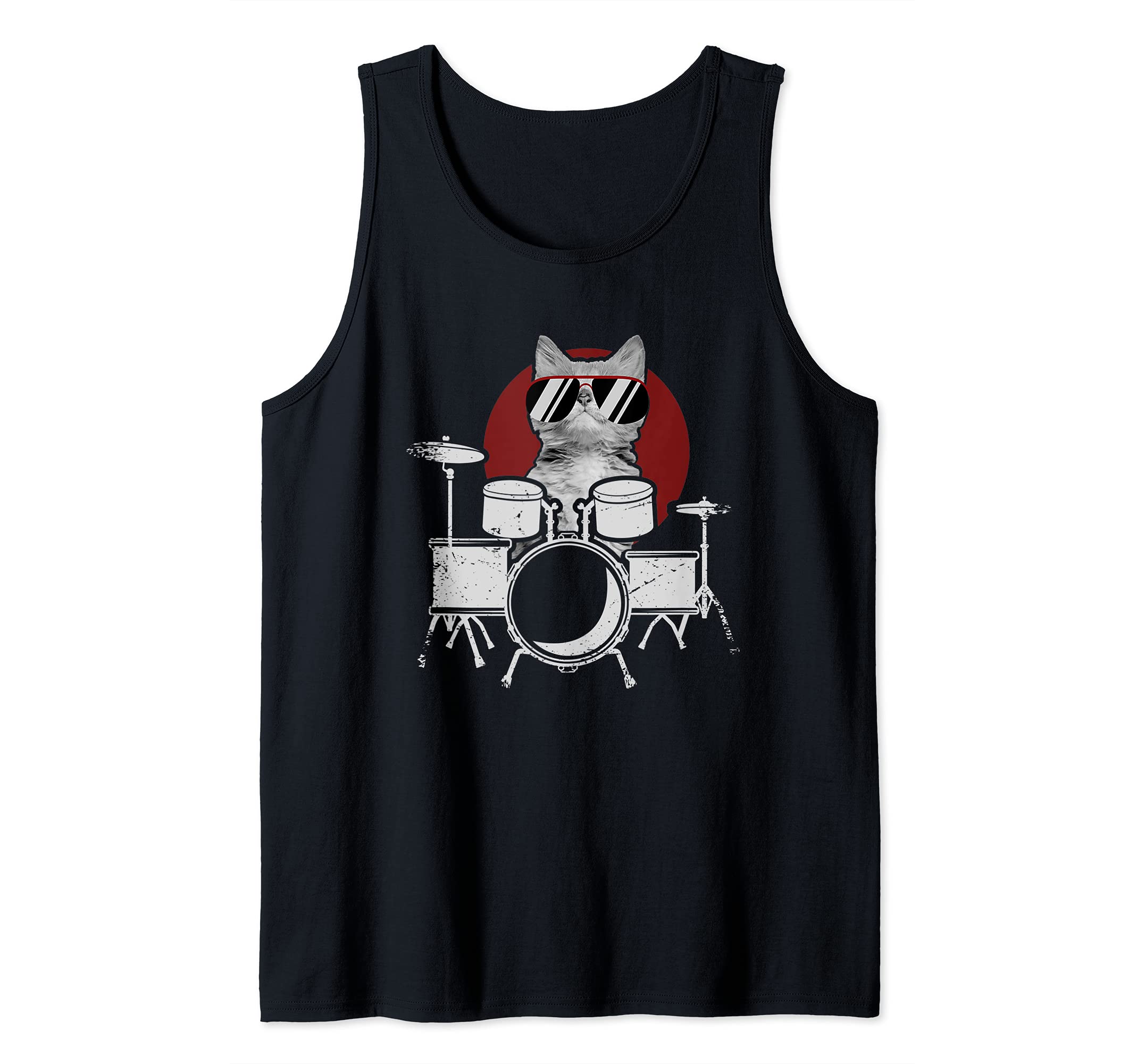 Punk Rockstar Kitten Kitty Cat Playing Drums I Drumming Cat Tank Top