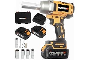 iHomey Cordless Impact Wrench,590Ft-lbs(800N.m) 1/2 inch Brushless Impact Gun,2 Battery,Charger & 5 Sockets,LED Light,Electric Power Impact Driver for Car Home