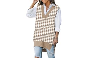 Viottiset Women's Oversized V Neck Knit Sweater Vest Tunic Sleeveless Pullover Top
