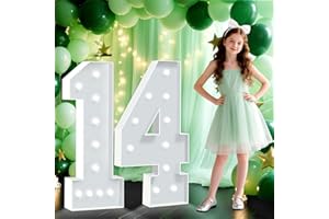 HITINO Marquee Numbers 14, 4FT White Light Up Numbers, Large 14th Birthday Decorations Number for 14 Year Old Boy Girl, Big Mosaic Cardboard Frame Number Kit for Party Backdrop Anniversary Decor