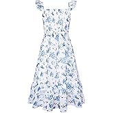 GRACE KARIN Girls Flutter Sleeve Smocked Floral Dresses, Kids Easter Spring Summer Dress, Teen Hawaiian Maxi Long Dresses