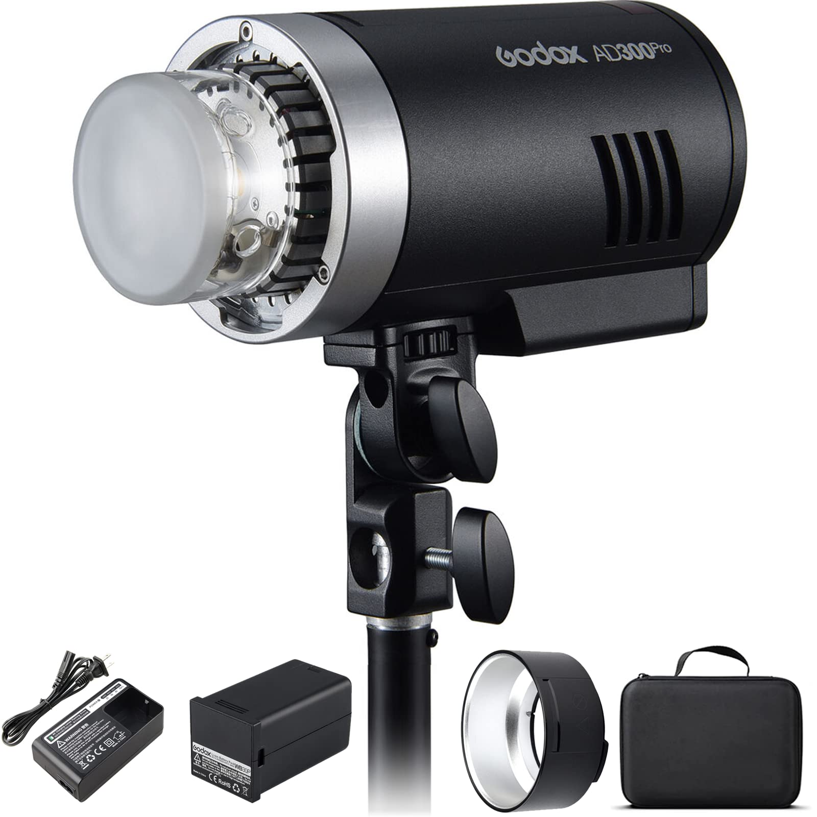 GODOX AD300Pro Studio Outdoor Strobe Flash, AD300 Pro 300W 2.4G TTL HSS 1/8000s Monolight Speedlite Light, 2600mAh Lithium Battery, 0.01-1.5s Recycle Time, 12W Bi-Color Dimmable Modeling LED
