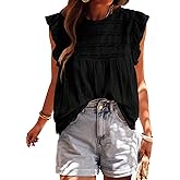 PRETTYGARDEN Women's Summer Cute Tank Top Crewneck Ruffle Sleeveless Hollow Out Eyelet Lace Spring Blouse Shirts
