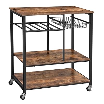 VASAGLE ALINRU Kitchen Cart, Utility Storage with Bottle Holder