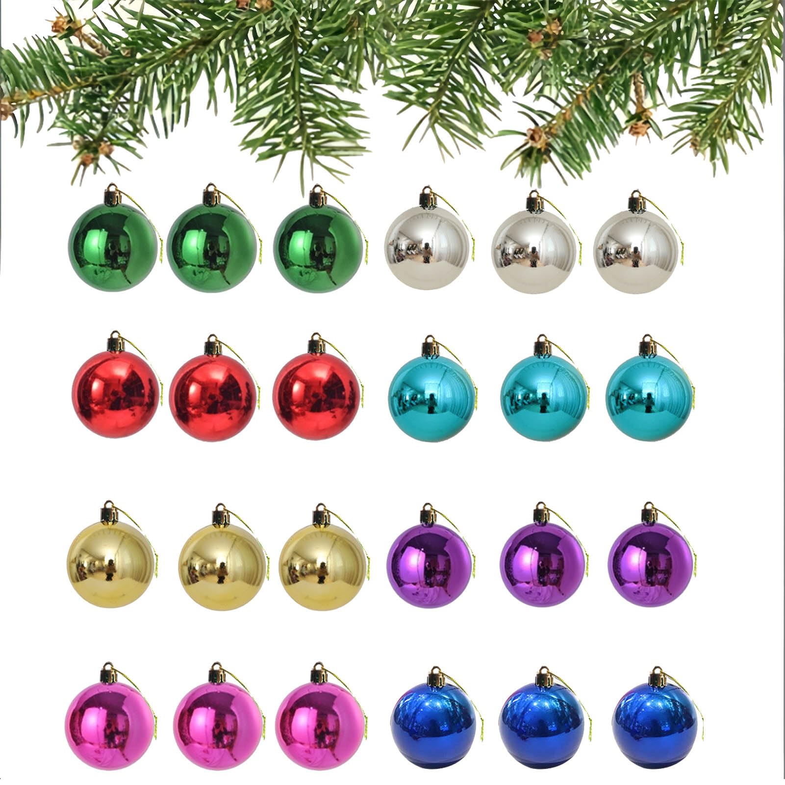Photo 1 of 24 Pack 1.2 inche Multicolor Mini Glitter Ball Balls Set of 8 Color Miniature Rustic Christmas Tree Ornaments Mini Christmas Tree Decorations for Small Trees