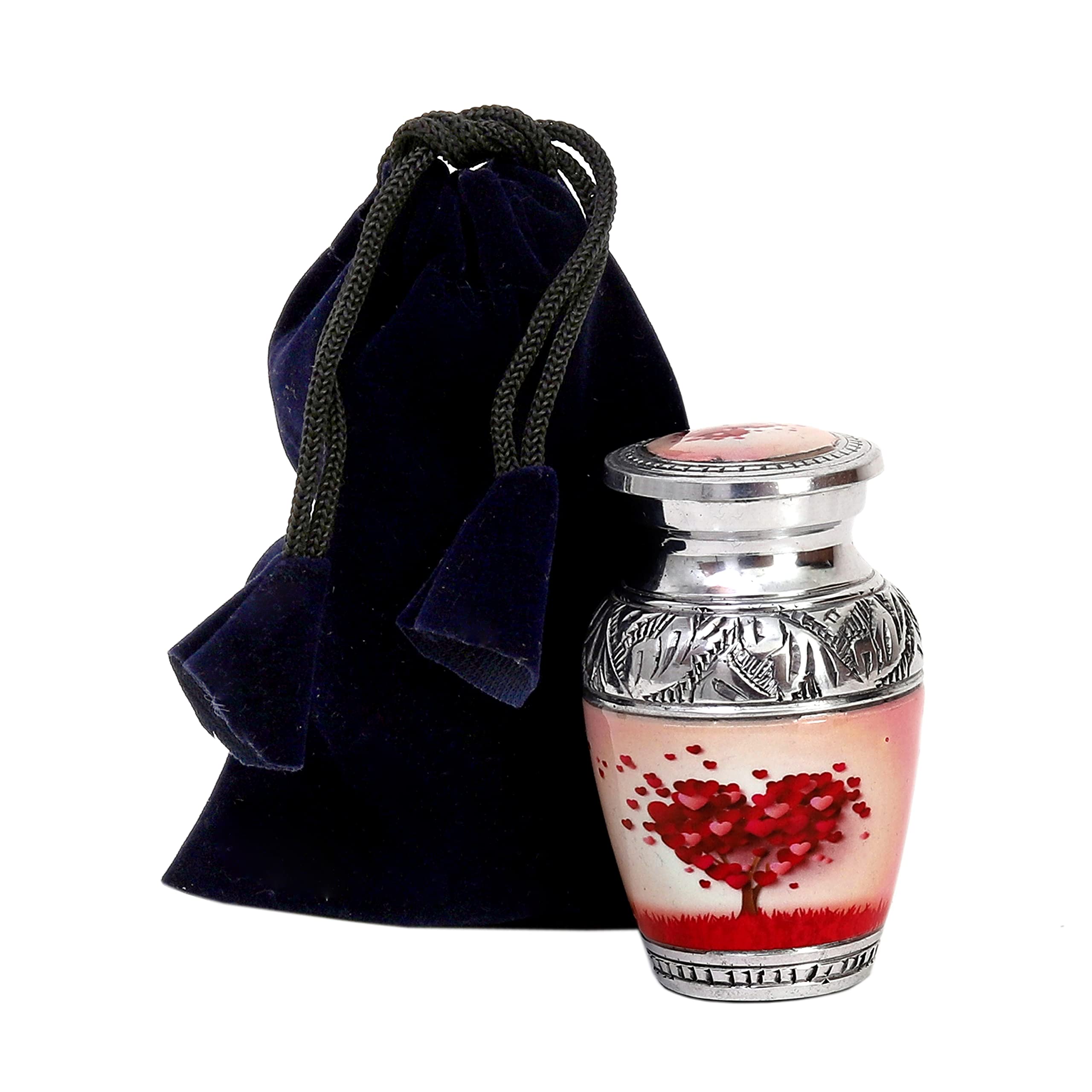 HLC Beautiful Small Lovely Beautiful Red Heart Cream Keepsake Urn Qnty 1 - Keepsake Urn for Human Ashes with 1 Velvet Box Bag - Peaceful Engraved Mini Memorial Affordable Keepsake Urn (3.5 cu.in)