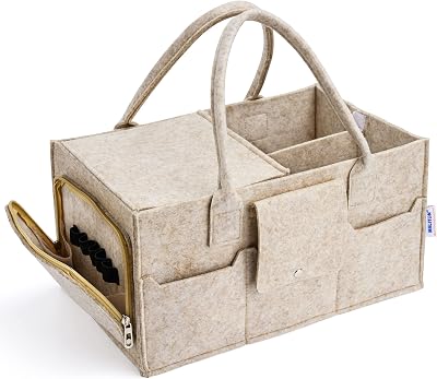 Maliton Nappy Caddy Newborn Essentials, Sturdy Portable Diaper Organizer Brown
