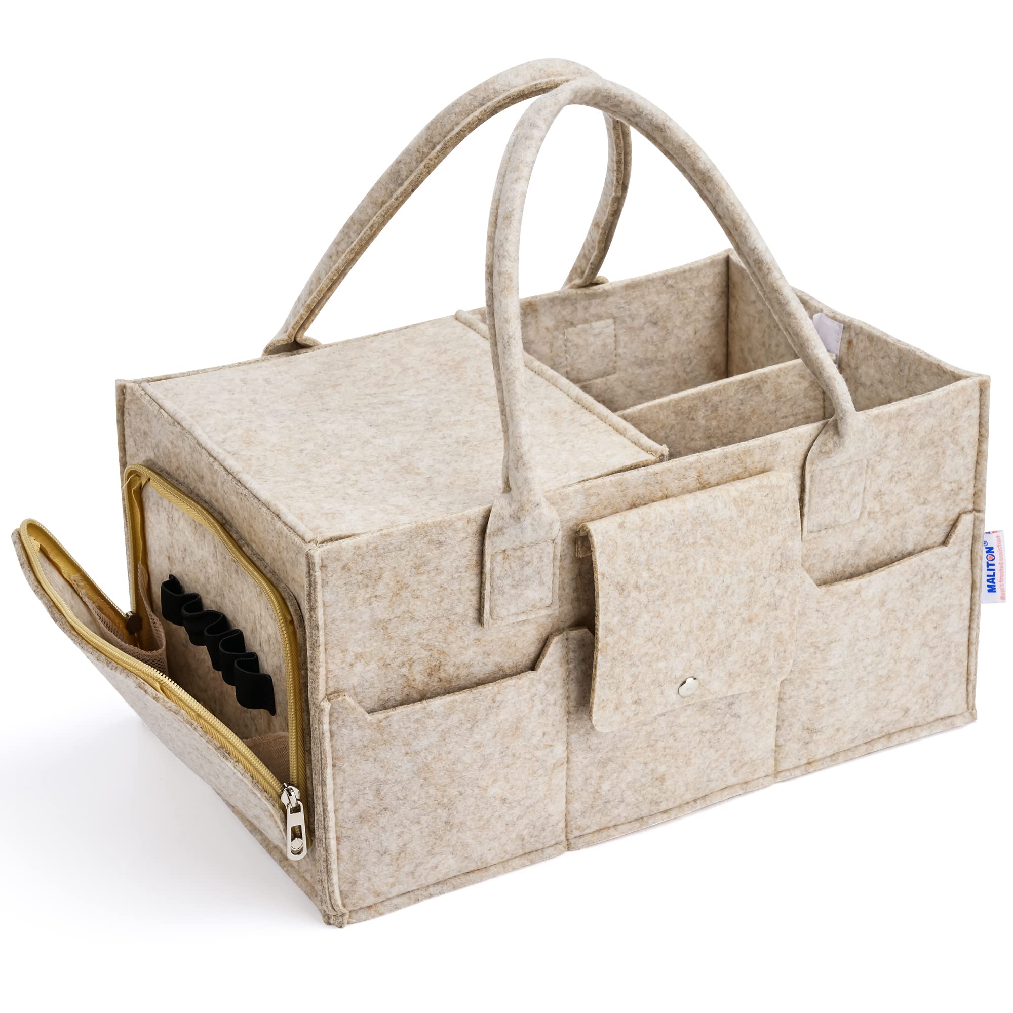 Maliton Nappy Caddy, Newborn Essentials for for Newborn, Sturdy Portable Washable Baby Caddy with Detachable Compartments, Brown, Medium