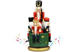 KOOLSHARE Nutcracker Music Box Ornament, Christmas Home Décor with 4 Classic Hand-Painted Wooden Nutcracker Soldier Figures, Wind-Up Musical Box with Spinning Base, Festive Gift for Kids and Adults (Green)