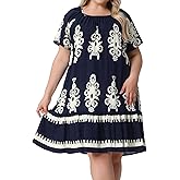 Agnes Orinda Plus Size Summer Boho Dresses for Women Short Sleeve Flared Midi Sun Dress Beach Casual Flowy 2025