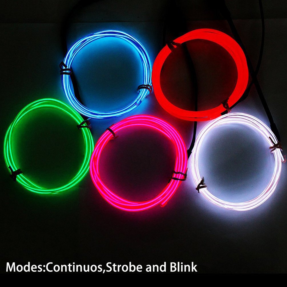 Ourbest El Wire Lights Neon Light Electroluminescent Wire Battery Operated 3ft for Halloween Christmas Party Decoration Blue White Red Green Pink(5 x 1M)